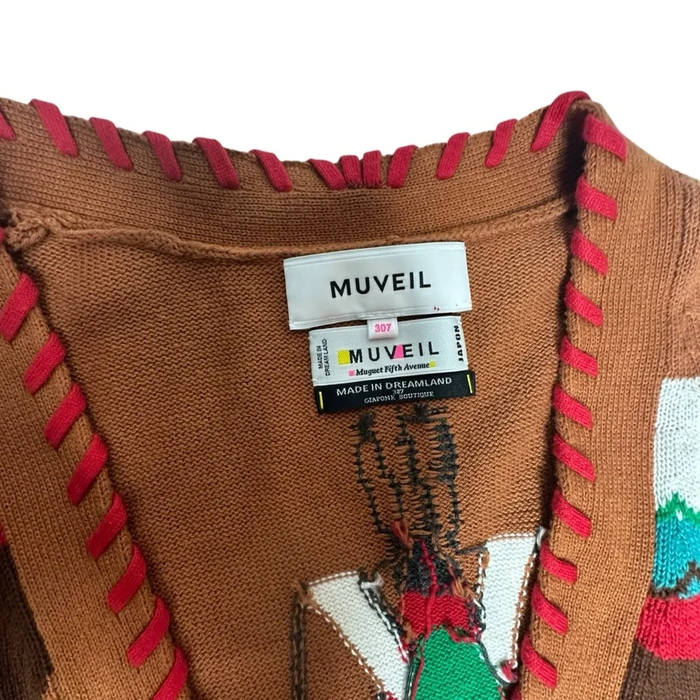 NWOT MUVEIL Western Brown multi Belted Cardigan 38 - Picture 10 of 15